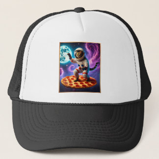 Funny Cat Flying A Pizza Astronaut Kitty Space Truckerkappe