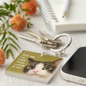 Funny Cat Foto Catnip Caption Schlüsselanhänger (Vorderseite rechts)