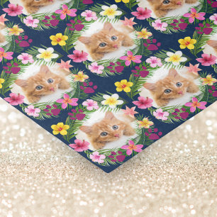 Funny Cat Foto Navy Blue Tropical Hawaiian Seidenpapier