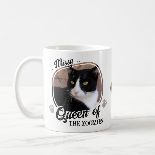 Funny Cat Foto Queen of Zoomies Kaffeetasse (Links)