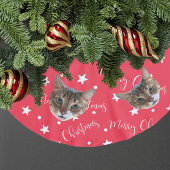 Funny Cat Foto Red Christmas Polyester Weihnachtsbaumdecke
