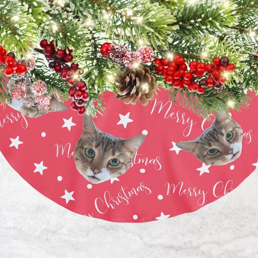 Funny Cat Foto Red Christmas Polyester Weihnachtsbaumdecke