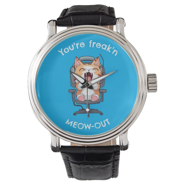 Funny Cat Freak'n Meow Out Armbanduhr (Vorderseite)