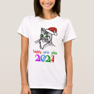 Funny Cat Frohes Neues Jahr 2021 T-Shirt