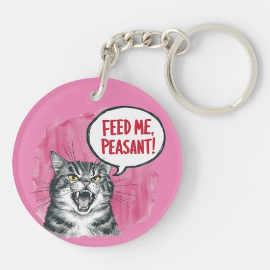 Funny Cat Fütterte mir Bauer Schlüsselanhänger (Rückseite)