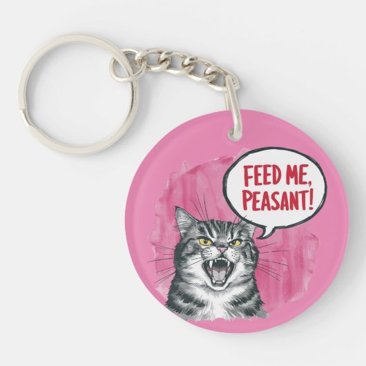 Funny Cat Fütterte mir Bauer Schlüsselanhänger (Vorderseite)