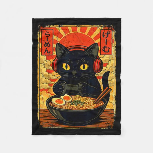 Funny Cat Gamer Men Anime Kawaii Gaming Headset Ca Fleecedecke (Vorderseite)