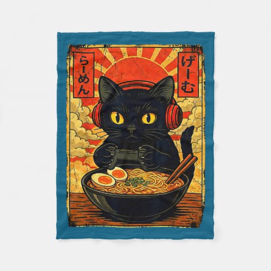 Funny Cat Gamer Men Anime Kawaii Gaming Headset Ca Fleecedecke (Vorderseite)