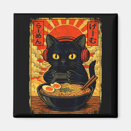 Funny Cat Gamer Men Anime Kawaii Gaming Headset Ca Magnet (Vorne)