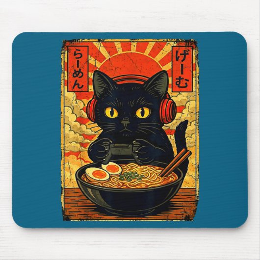 Funny Cat Gamer Men Anime Kawaii Gaming Headset Ca Mousepad (Vorne)