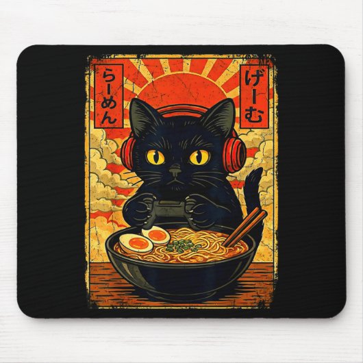Funny Cat Gamer Men Anime Kawaii Gaming Headset Ca Mousepad (Vorne)