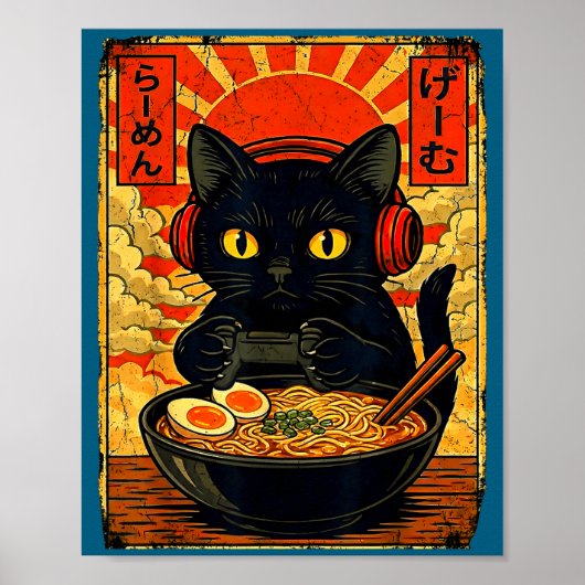 Funny Cat Gamer Men Anime Kawaii Gaming Headset Ca Poster (Vorne)
