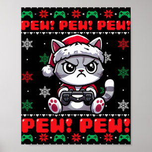 Funny Cat Gamer Pew Video Game Ugi Weihnachtsjunge Poster
