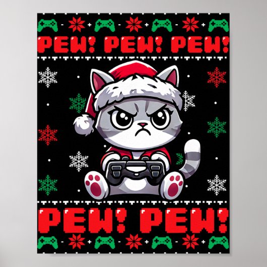 Funny Cat Gamer Pew Video Game Ugi Weihnachtsjunge Poster (Vorne)