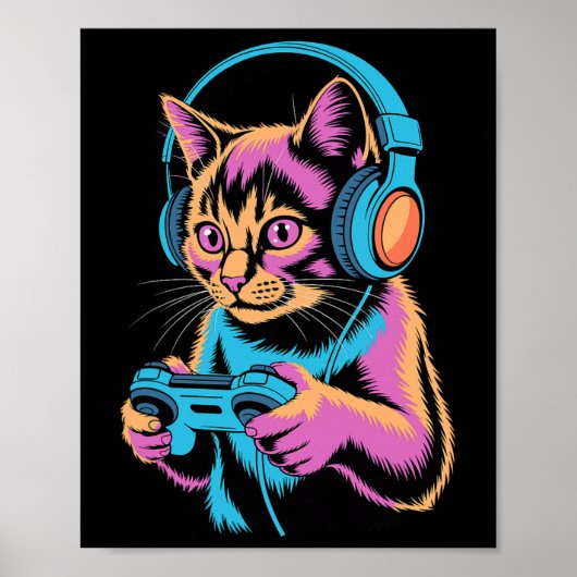 Funny Cat Gaming Video Gamer Cat  Poster (Vorne)