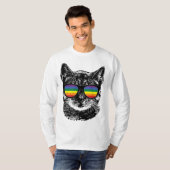 Funny Cat Gay Pride LGBT Rainbow Sonnenbrille T-Shirt (Vorne ganz)