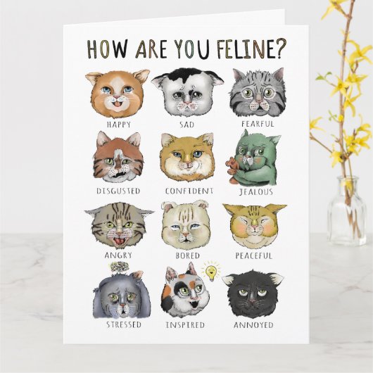 Funny Cat Gefühl Chart Wie geht es dir? Karte (Gelbe Blume)