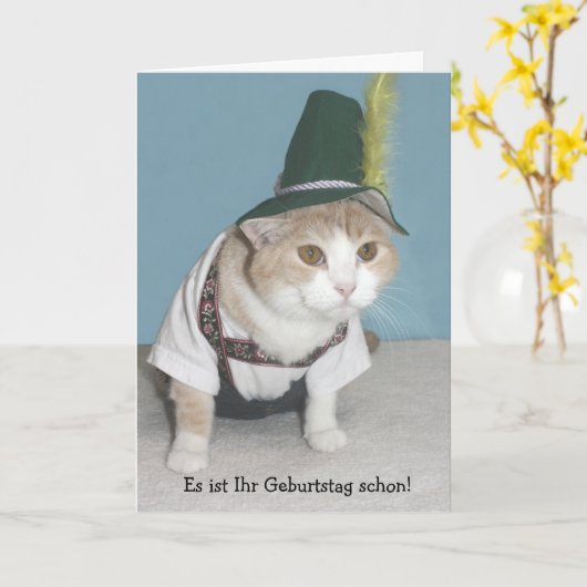 Funny Cat German Birthday Karte (Gelbe Blume)