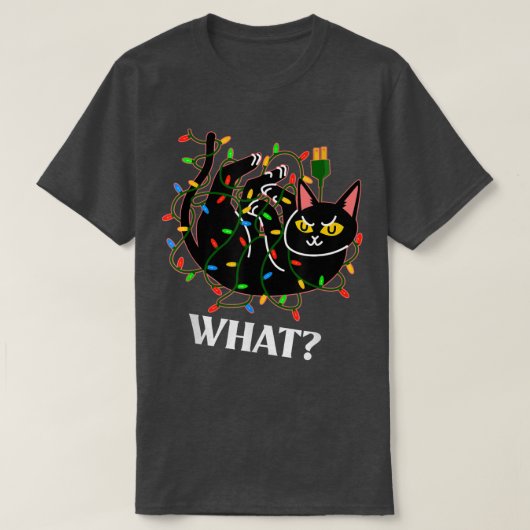 Funny Cat getangled in Christmas Tree Lights sagt T-Shirt (Design vorne)