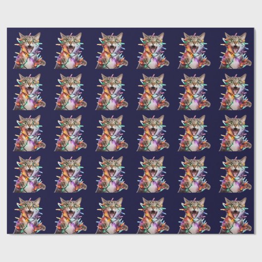 Funny Cat getanzt in Weihnachtslicht Geschenkpapier (Flach)