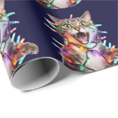 Funny Cat getanzt in Weihnachtslicht Geschenkpapier (Rolleneckpunkt)