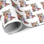 Funny Cat getanzt in Weihnachtslicht Geschenkpapier (Rolleneckpunkt)