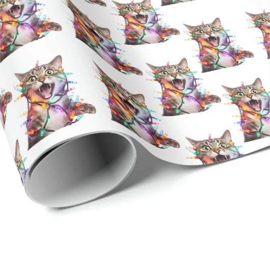 Funny Cat getanzt in Weihnachtslicht Geschenkpapier (Rolleneckpunkt)