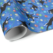 Funny Cat getanzt in Weihnachtslicht Geschenkpapier (Rolleneckpunkt)