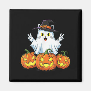 Funny Cat Ghost Pumpkin Boo Halloween Kids Mens Wo Magnet