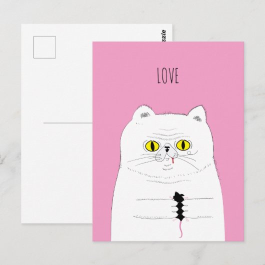 Funny Cat Gifting a Mouse LIEBE Postkarte (Vorne/Hinten)