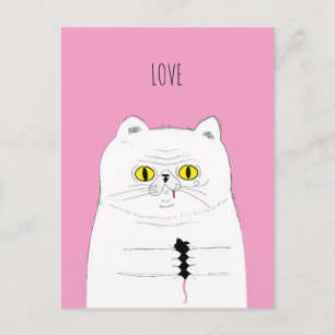 Funny Cat Gifting a Mouse LIEBE Postkarte
