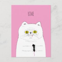 Funny Cat Gifting a Mouse LIEBE Postkarte