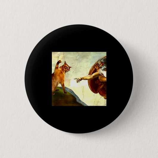 Funny Cat God Creation Of Adam Meme Jesus Christia Button (Vorderseite)