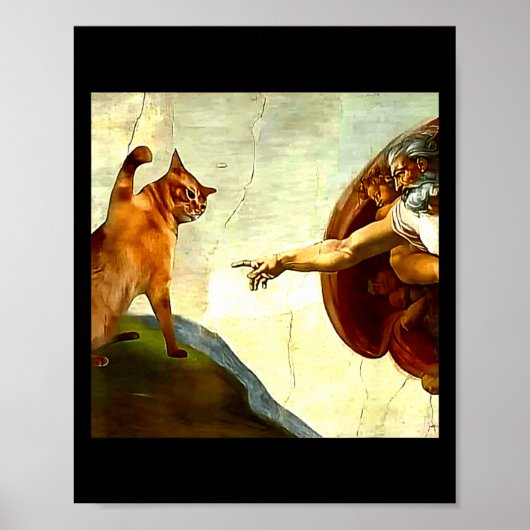 Funny Cat God Creation Of Adam Meme Jesus Christia Poster (Vorne)
