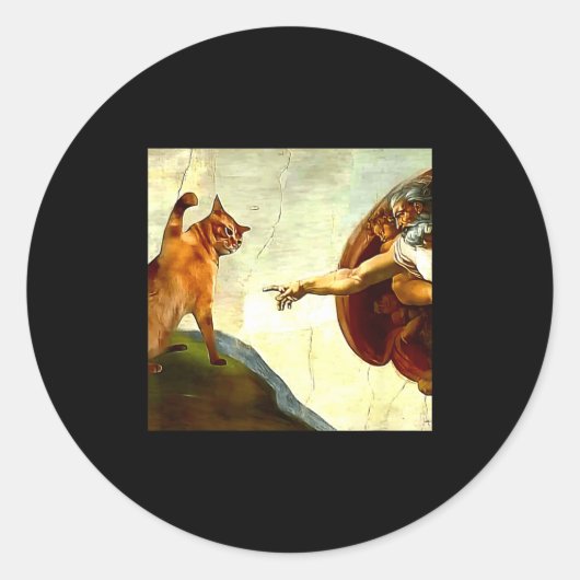 Funny Cat God Creation Of Adam Meme Jesus Christia Runder Aufkleber (Vorderseite)