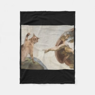 Funny Cat God Creation von Adam Meme Michelangelo  Fleecedecke