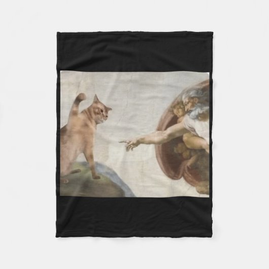 Funny Cat God Creation von Adam Meme Michelangelo  Fleecedecke (Vorderseite)