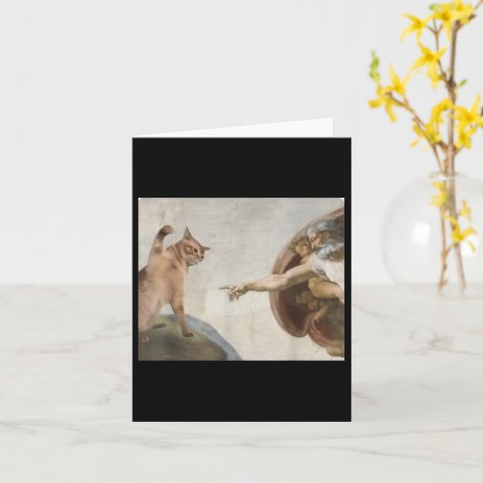 Funny Cat God Creation von Adam Meme Michelangelo Karte (Gelbe Blume)