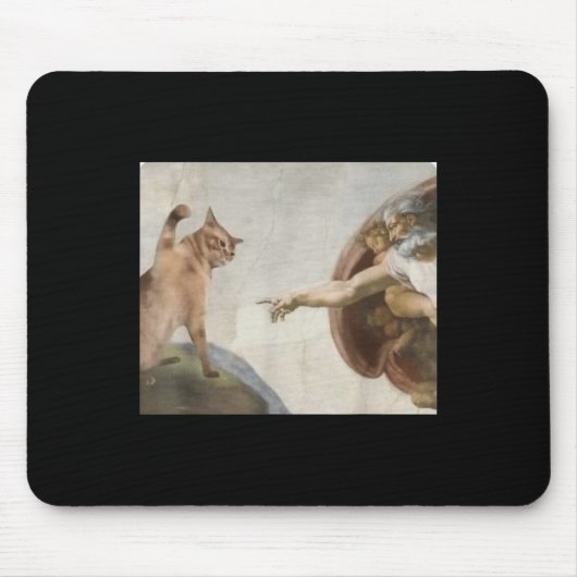 Funny Cat God Creation von Adam Meme Michelangelo Mousepad (Vorne)