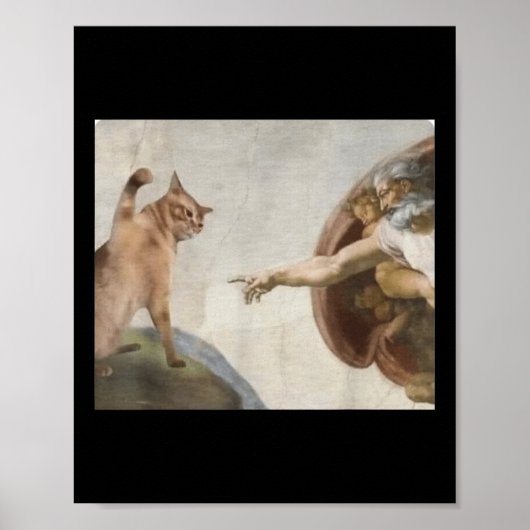 Funny Cat God Creation von Adam Meme Michelangelo Poster (Vorne)