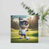Funny Cat Golf Player, Einladung (Stehend Vorderseite)