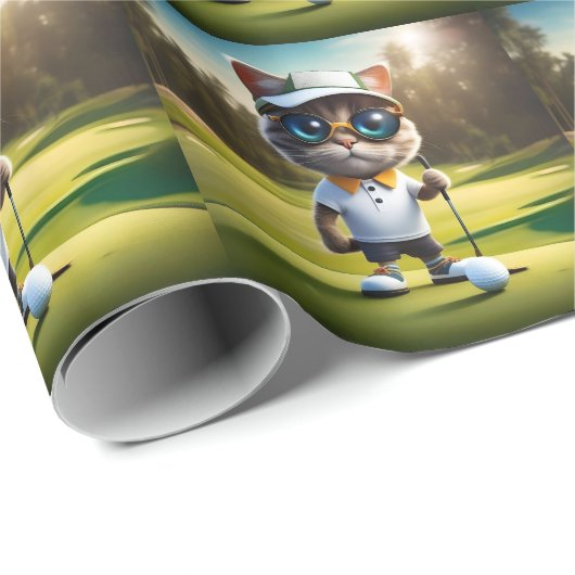 Funny Cat Golf Player, Geschenkpapier (Rolleneckpunkt)