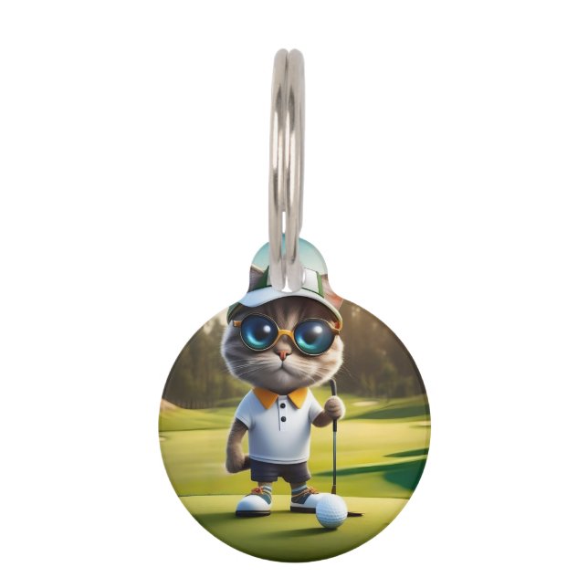 Funny Cat Golf Player, Haustiermarke (Vorderseite)
