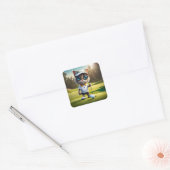 Funny Cat Golf Player, Quadratischer Aufkleber (Umschlag)