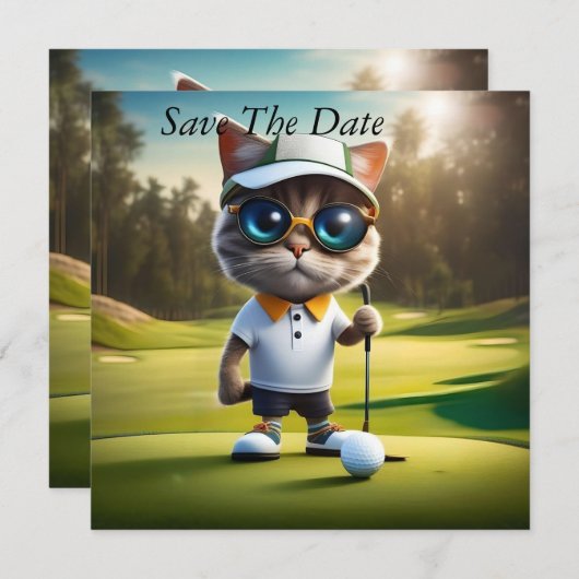 Funny Cat Golf Player, Save The Date (Vorne/Hinten)
