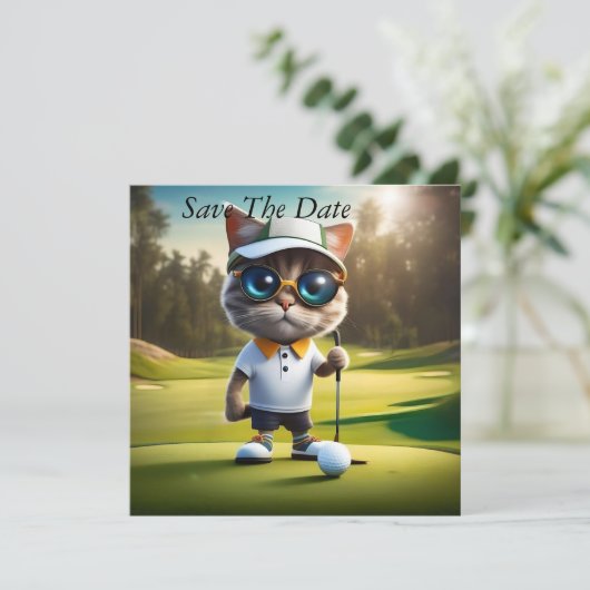Funny Cat Golf Player, Save The Date (Stehend Vorderseite)