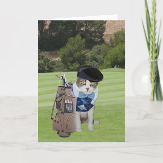 Funny Cat Golfer Birthday Karte
