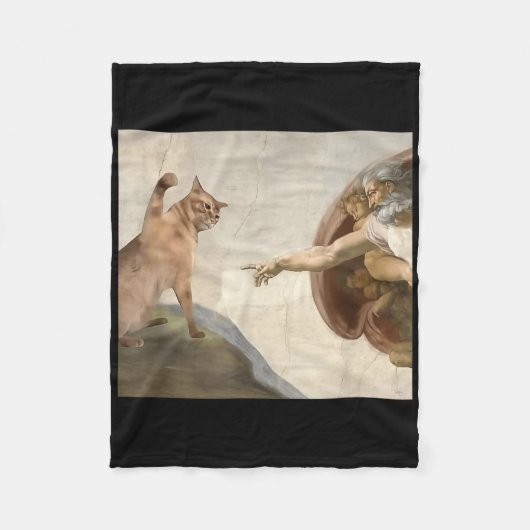 Funny Cat Gott Schöpfung Adam Meme Jesus Fleecedecke (Vorderseite)