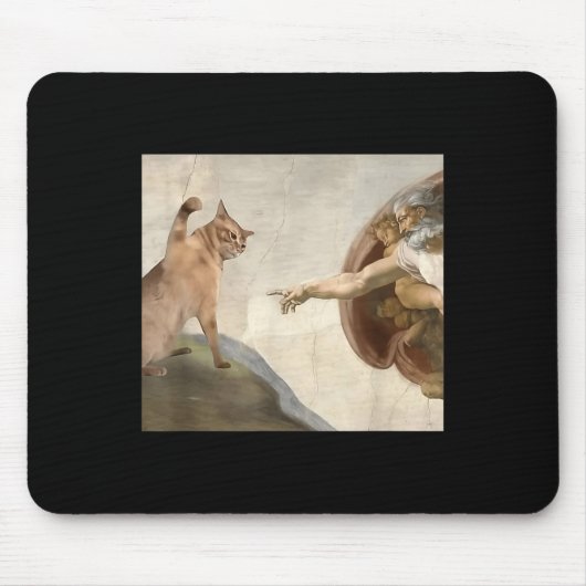 Funny Cat Gott Schöpfung Adam Meme Jesus Mousepad (Vorne)