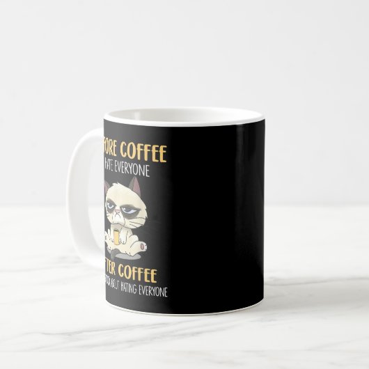 Funny Cat Grumpy vor dem Kaffee Hasse ich alle Aft Kaffeetasse (Vorderseite Links)
